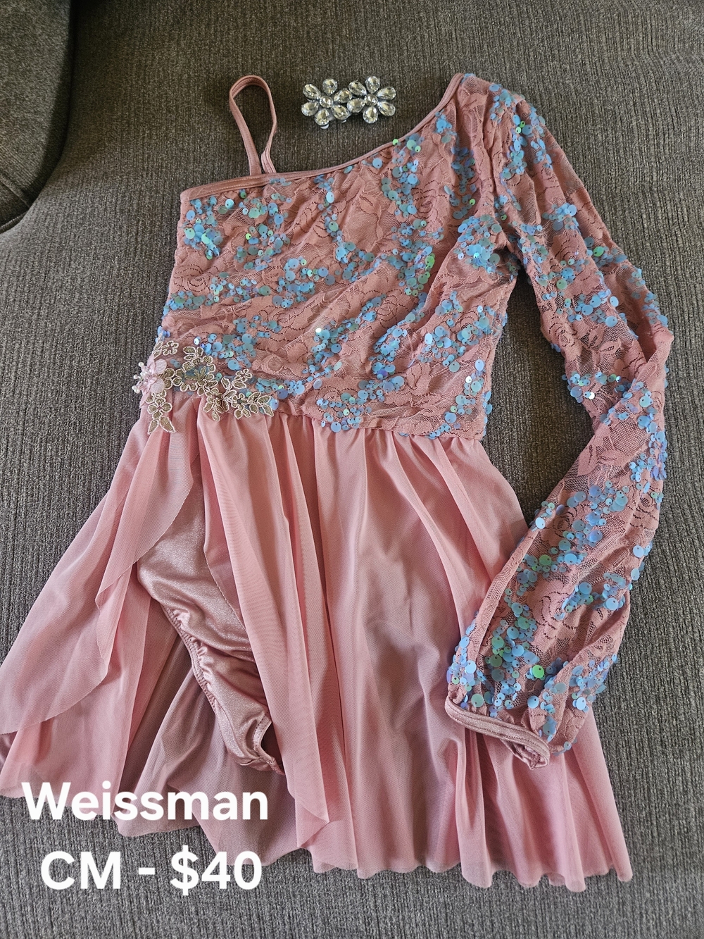 Weissman Girls' Peach One-Shoulder Sequin Dance Dress